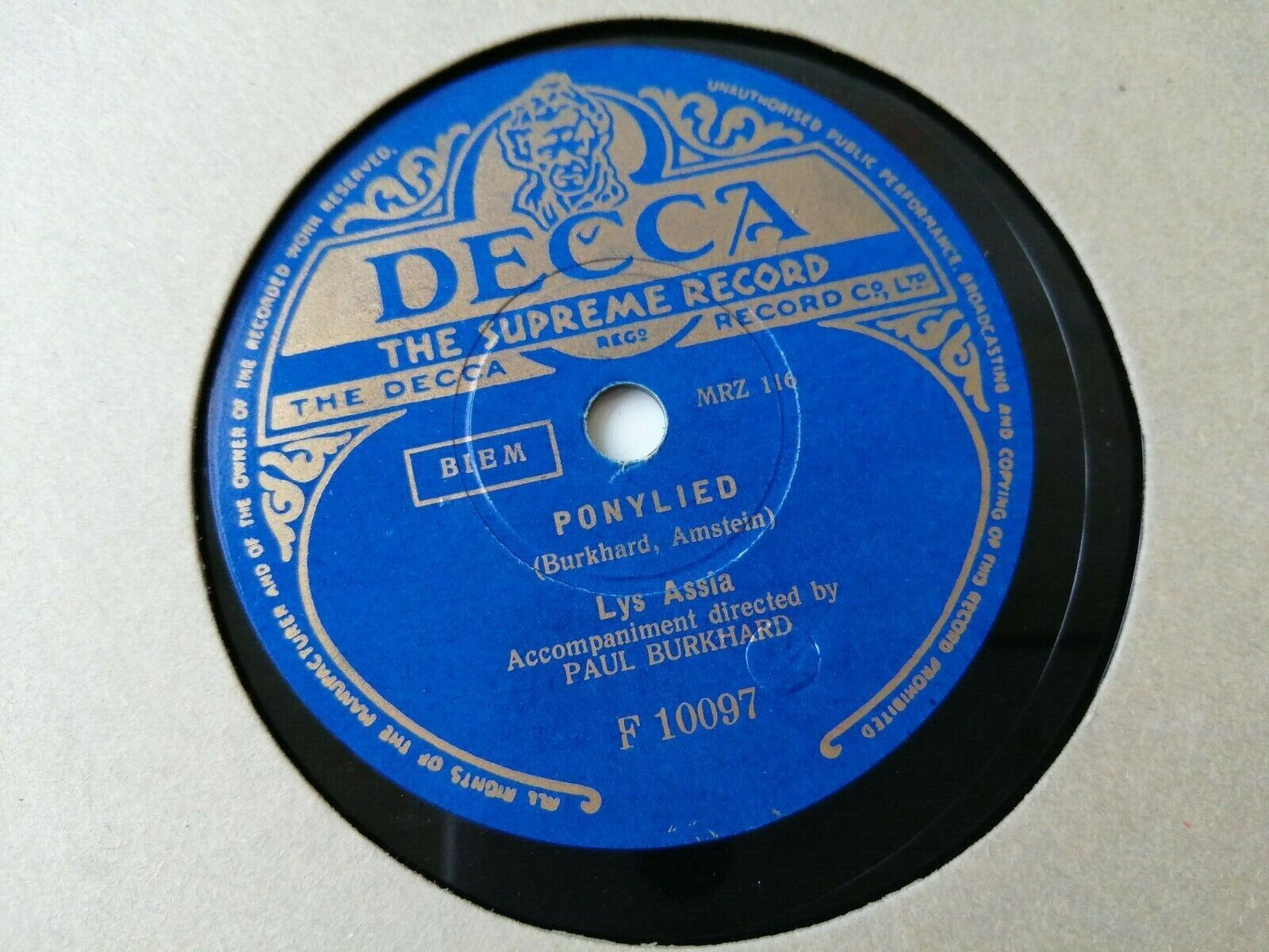 78 RPM  shellacLYS ASIA O Mein Papa/Ponylied Cecca F 10097