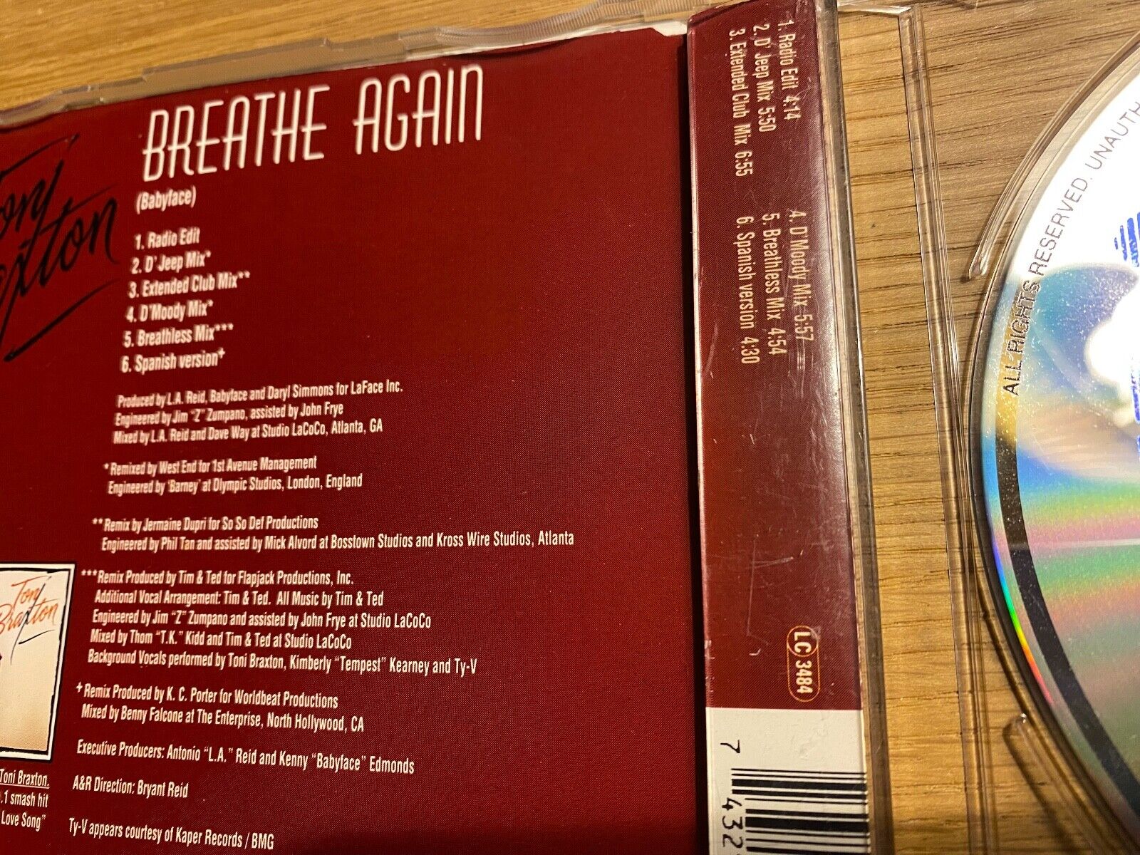 TONI BRAXTON "BREATHE AGAIN" 1993 CD SINGLE 6 REMIXED TRACKS ARISTA LA FACE UK