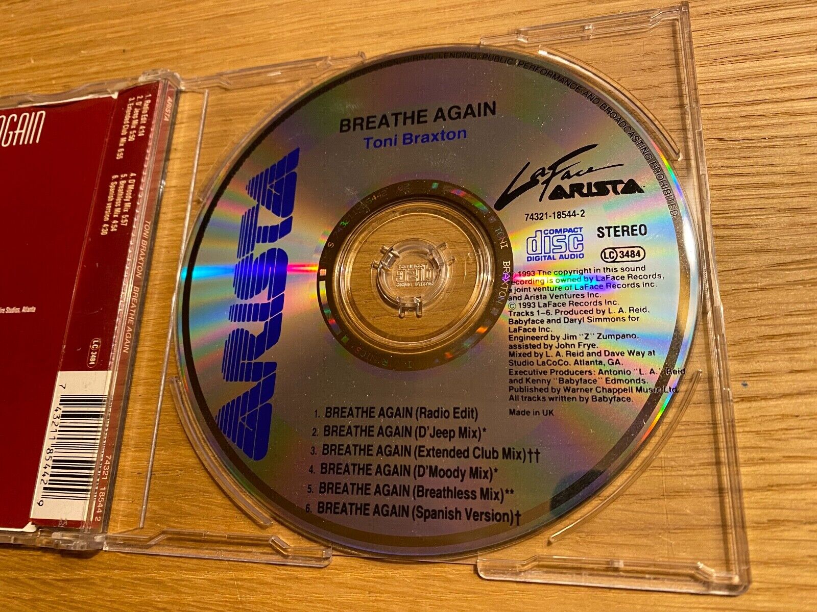 TONI BRAXTON "BREATHE AGAIN" 1993 CD SINGLE 6 REMIXED TRACKS ARISTA LA FACE UK