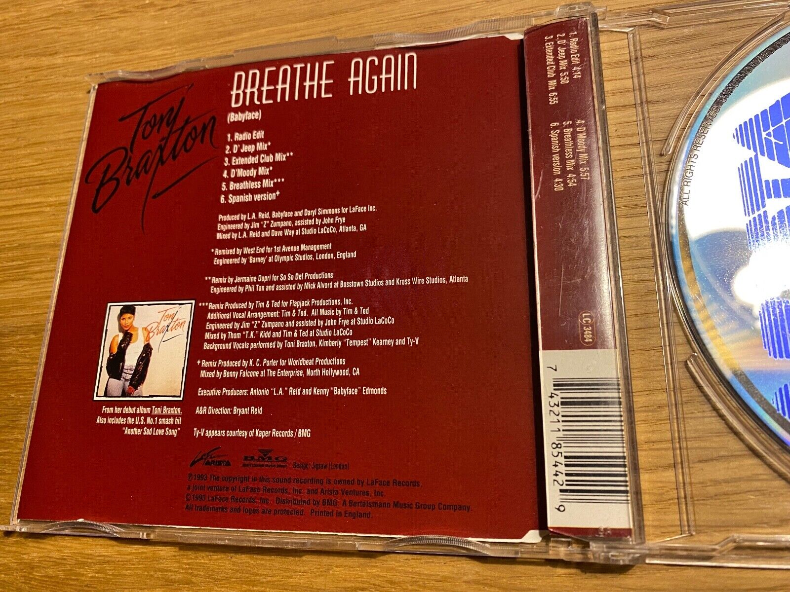 TONI BRAXTON "BREATHE AGAIN" 1993 CD SINGLE 6 REMIXED TRACKS ARISTA LA FACE UK