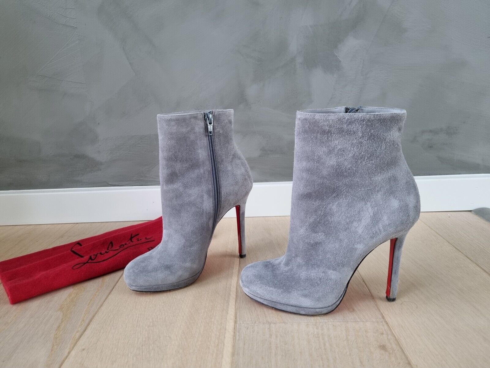 **Christian Louboutin** Grey Suede Bootylili Ankle Boots Size 36