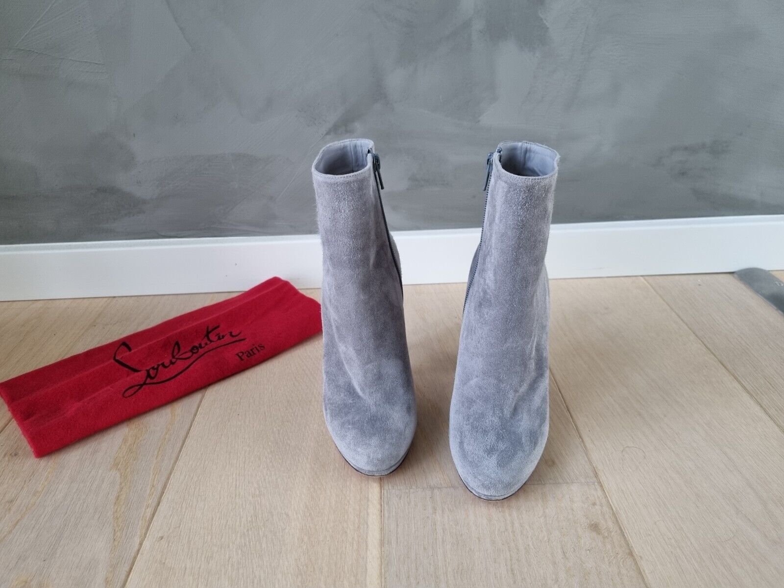 **Christian Louboutin** Grey Suede Bootylili Ankle Boots Size 36