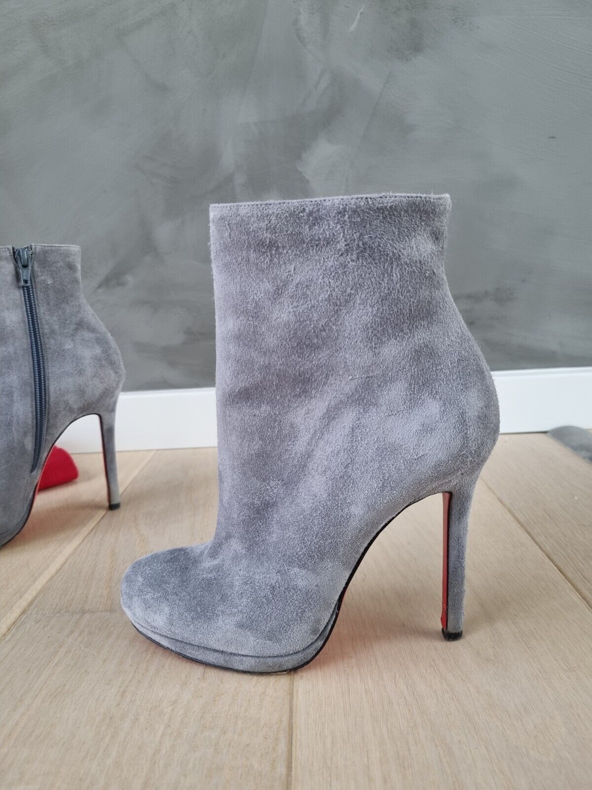 **Christian Louboutin** Grey Suede Bootylili Ankle Boots Size 36