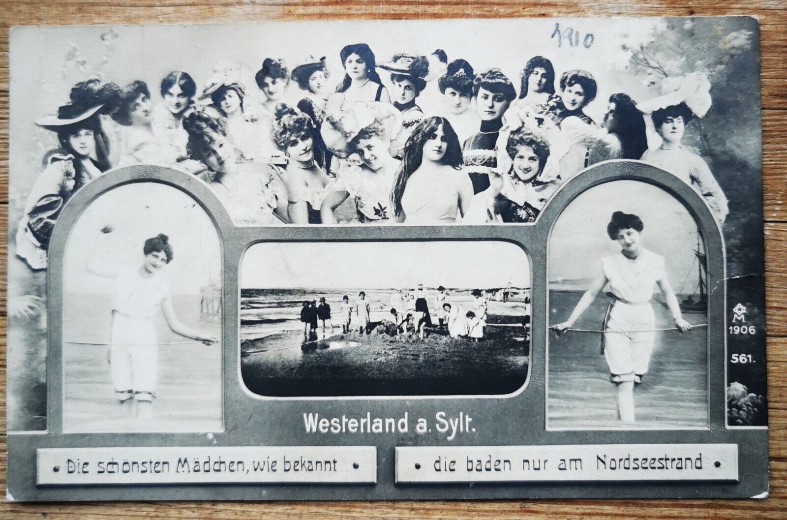 Old postcard: Woman in swimsuit Westerland a Sylt Germany mailed 1910  pok288