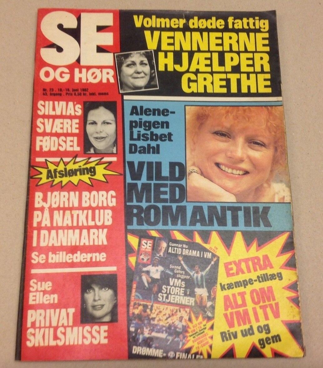 Linda Gray Sue Ellen Dollars +Bjorn Borg Vtg Danish Magazine 1982 "Se og Hoer"