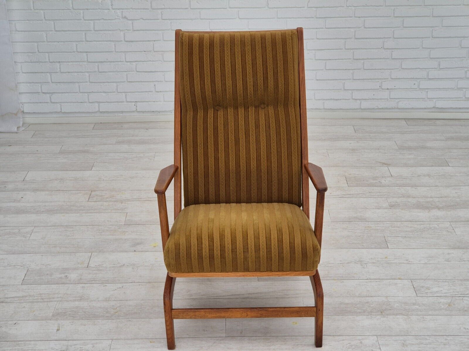 1960s Danish design oak wood rocking chair with footstool furniture wool