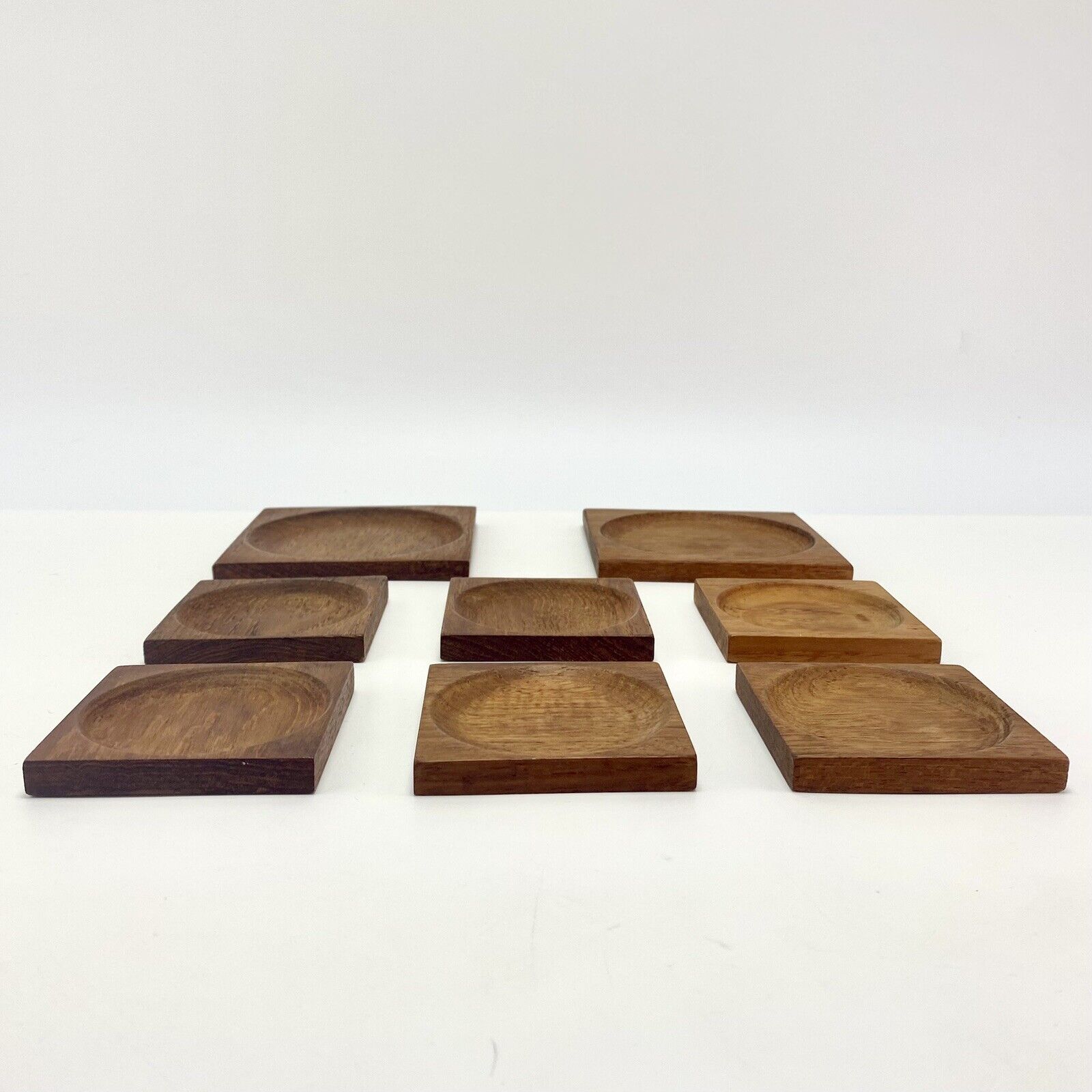 Set of 8pcs Danish MCM Teak Wood Coasters Bottle Glass Coasters 1960s Barware