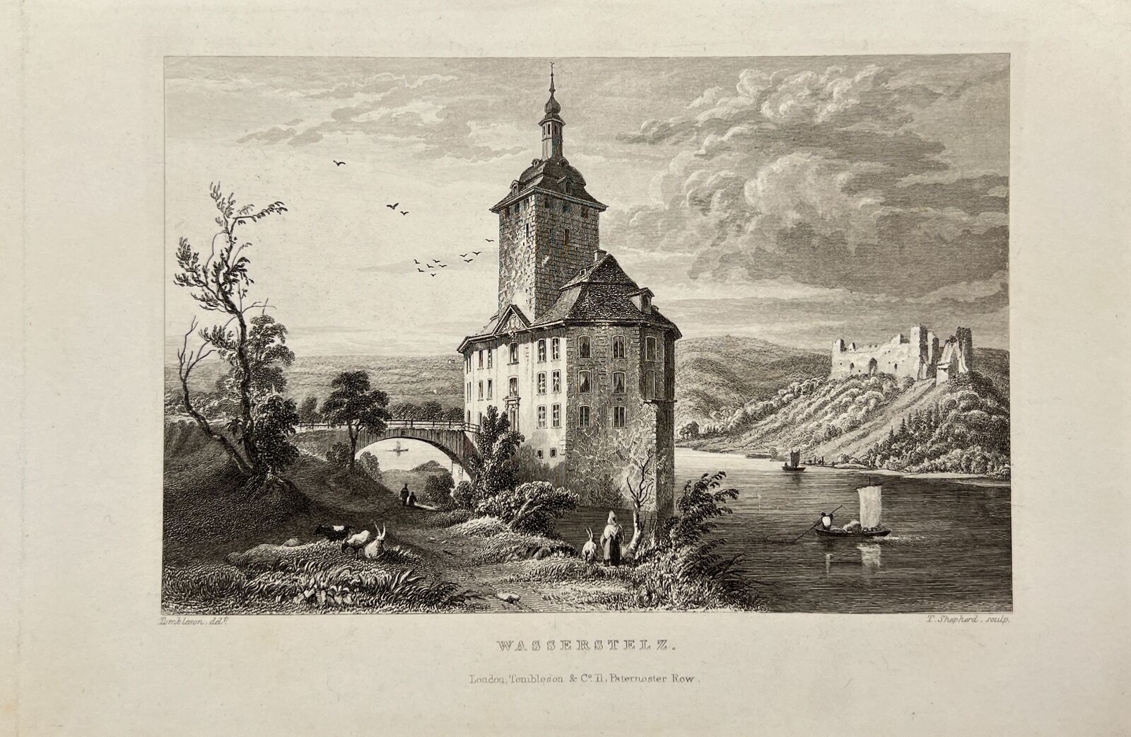Antique Print - Carl Joseph Meyer - View of Castle Wasserstelz in Germany - E5