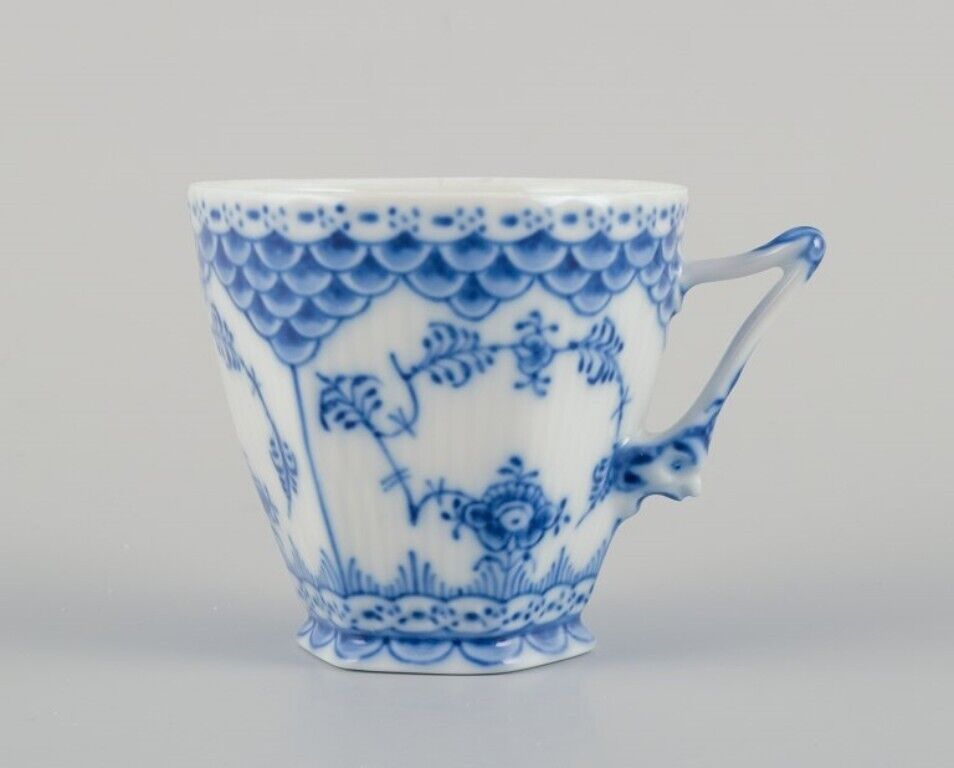 Royal Copenhagen Blue Fluted Full Lace Porcelain coffee cup with a saucer