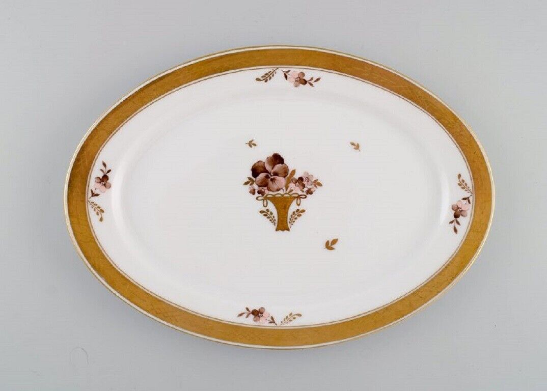 Oval Royal Copenhagen Golden Basket serving dish in porcelain with flowers