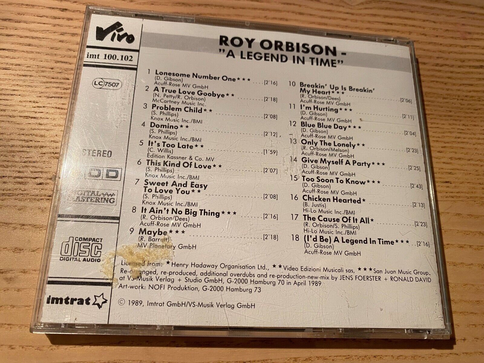 ROY ORBISON "A LEGEND IN TIME" 1989 CD ALBUM FRANCE 18 TRACKS DIGITAL MASTERING*