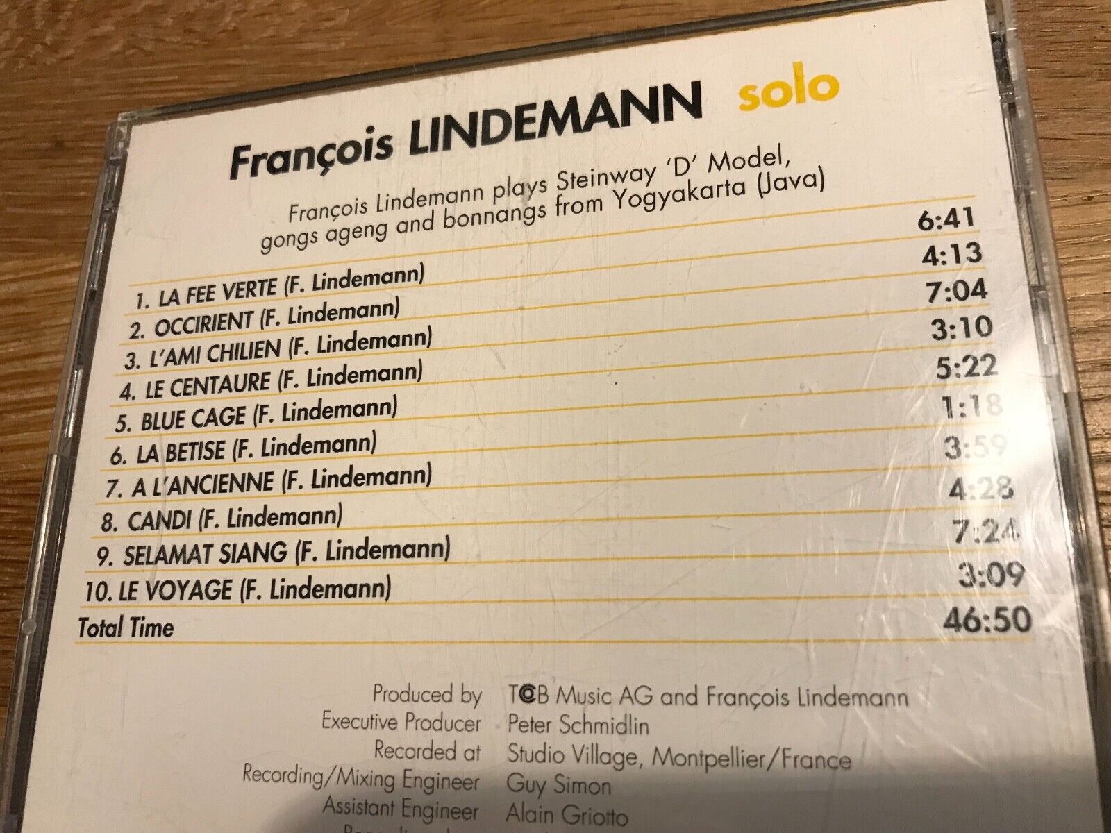 FRANCOIS LINDEMANN "SOLO" 1994 CD 10 TRACKS TCB RECORDS SWITZERLAND RARE OOP SEE