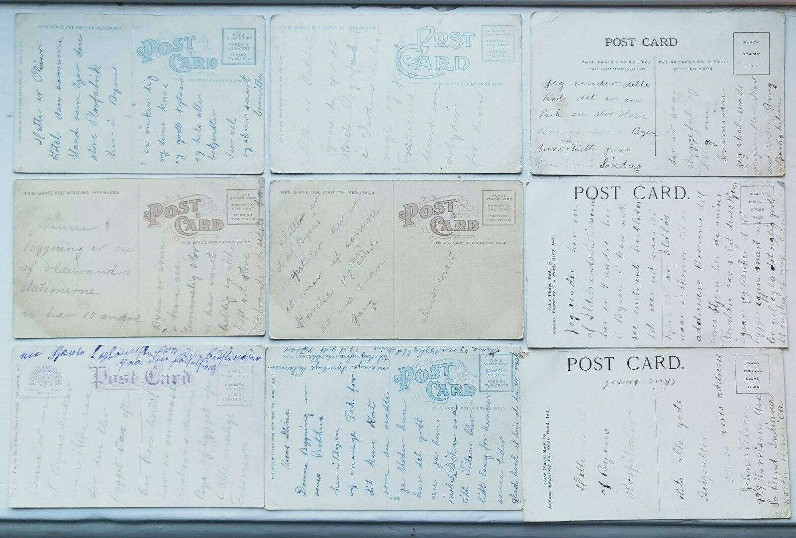 8 vintage postcard´s from South Bend Indiana - Danish immigrant´s writing home