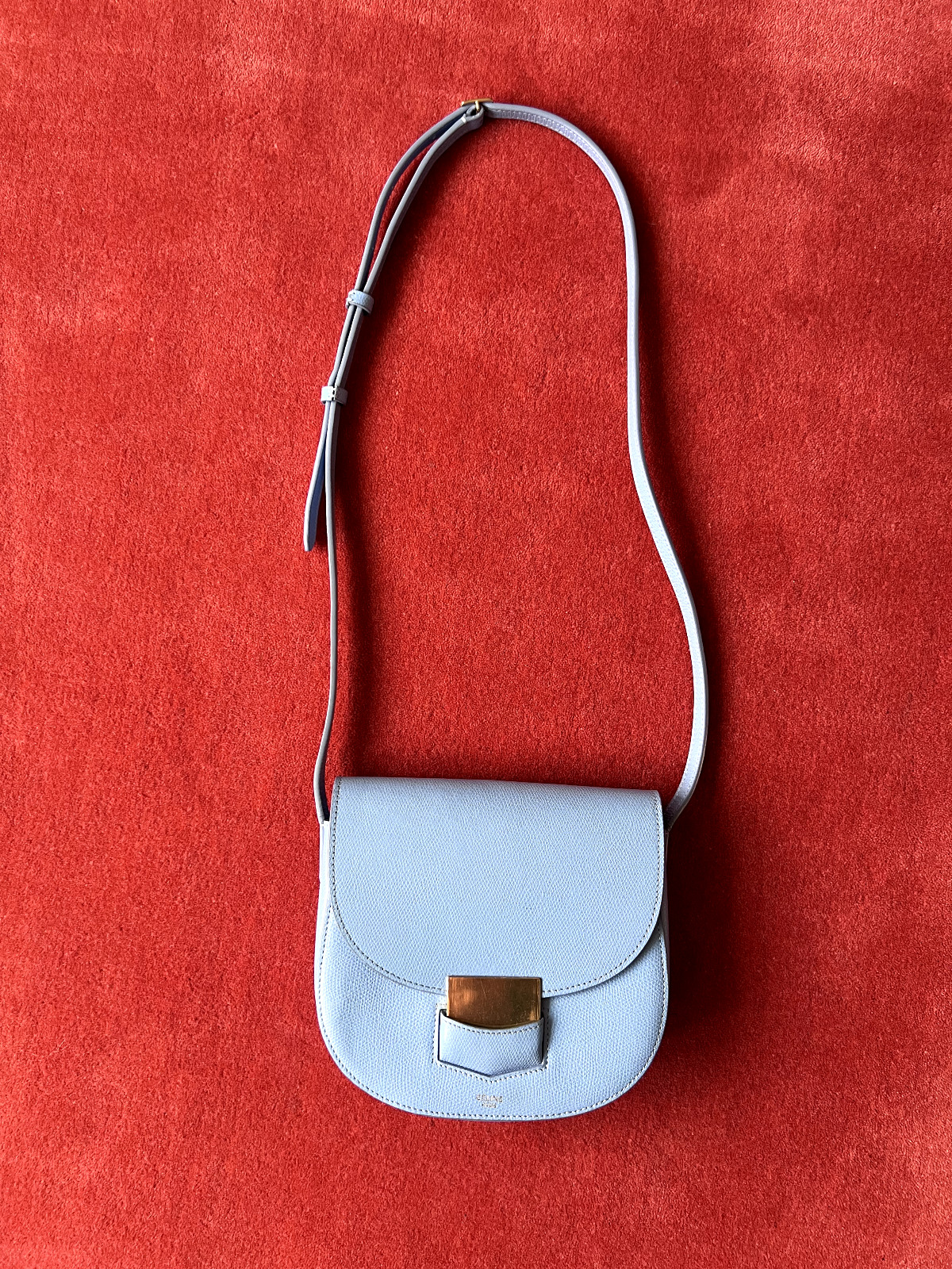 Celine Small Trotteur Crossbody Shoulder Leather Bag Blue