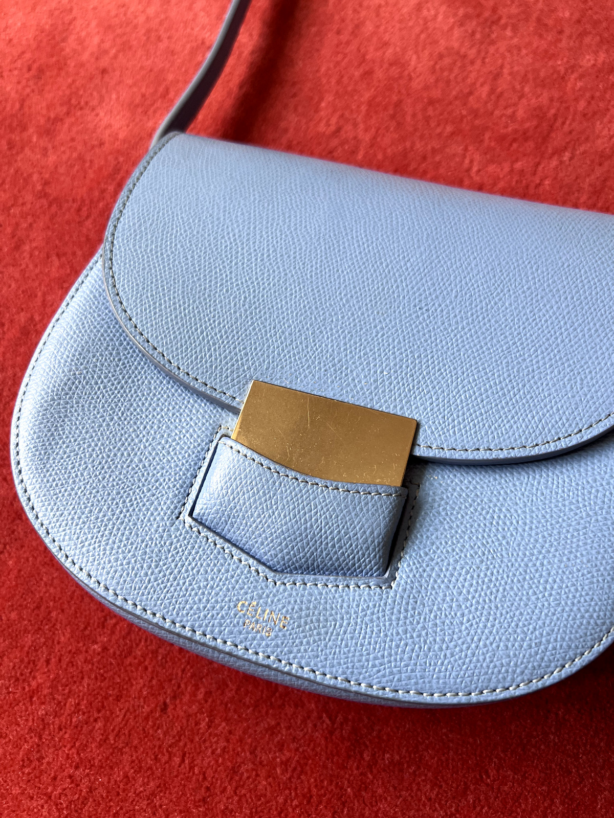 Celine Small Trotteur Crossbody Shoulder Leather Bag Blue