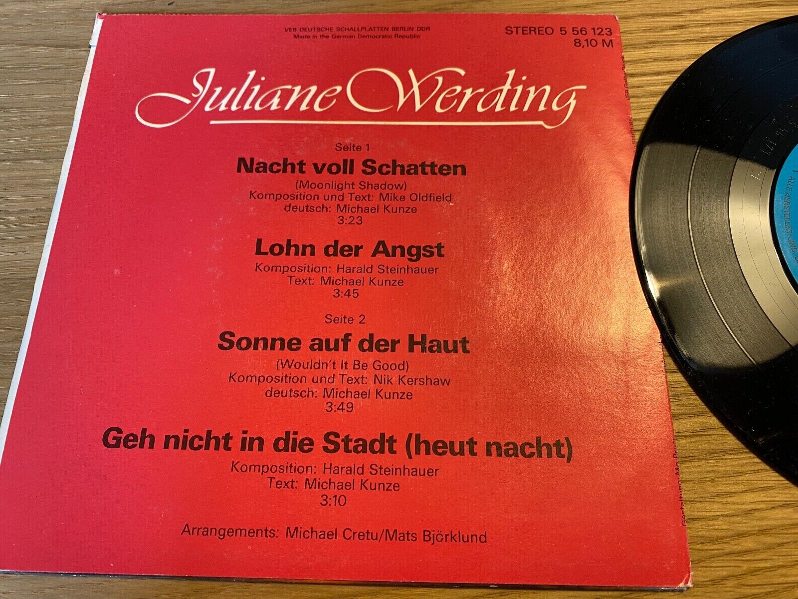 JULIANE WERDING "NACHT VOLL SCHATTEN/SONNE AUF DER HAUT" AMIGA EAST GERMAN 7 AWA