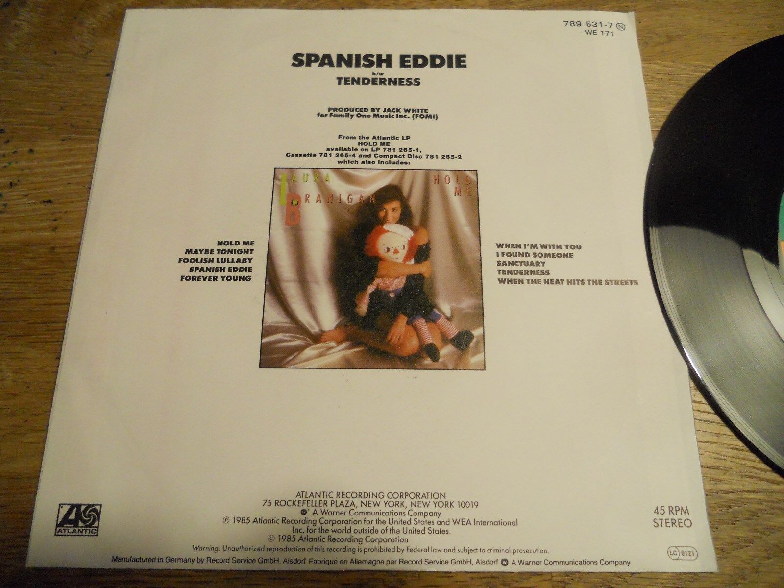 LAURA BRANIGAN "SPANISH EDDIE / TENDERNESS" 1985 WEST GERMAN PRESSED SINGLE RARE