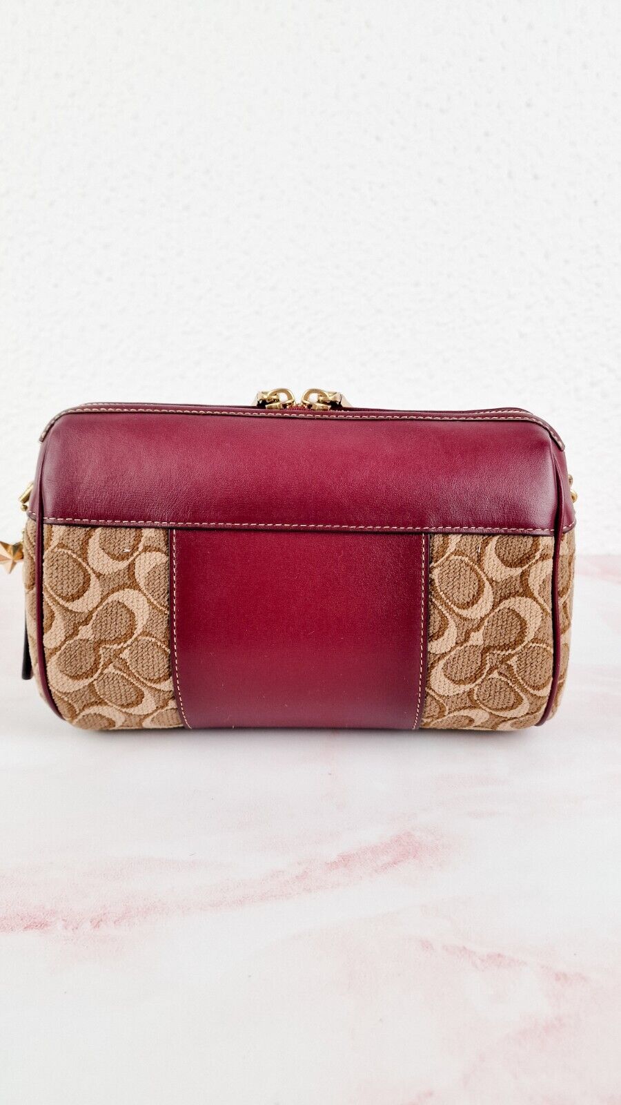 Coach Joni Crossbody Signature Jacquard Burgundy Leather Pyramid Rivets 48205