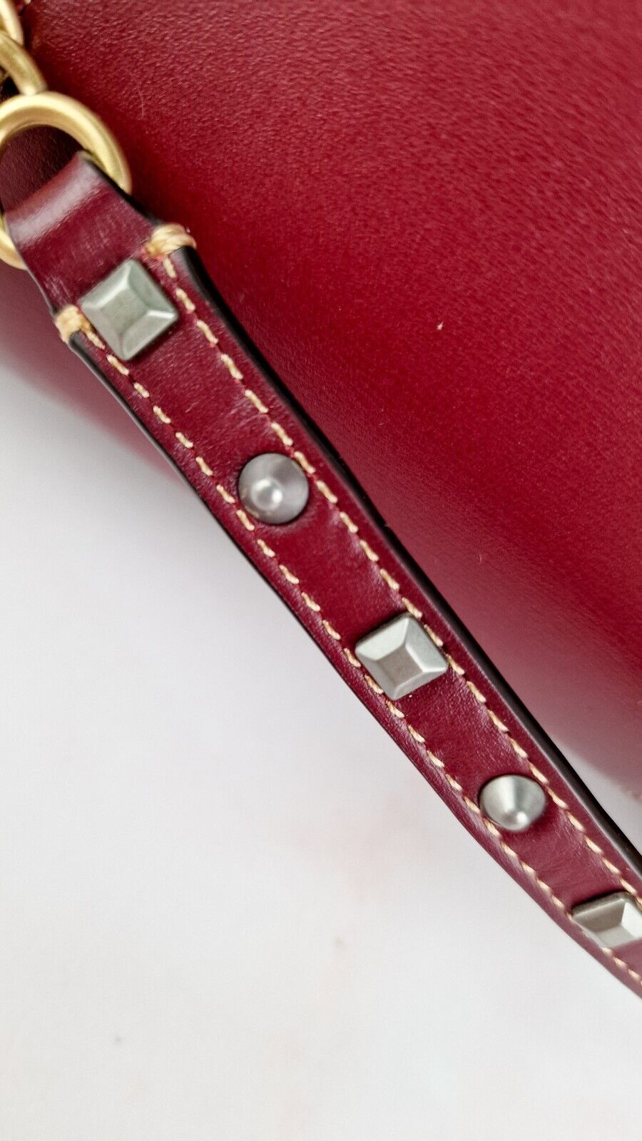 Coach Joni Crossbody Signature Jacquard Burgundy Leather Pyramid Rivets 48205