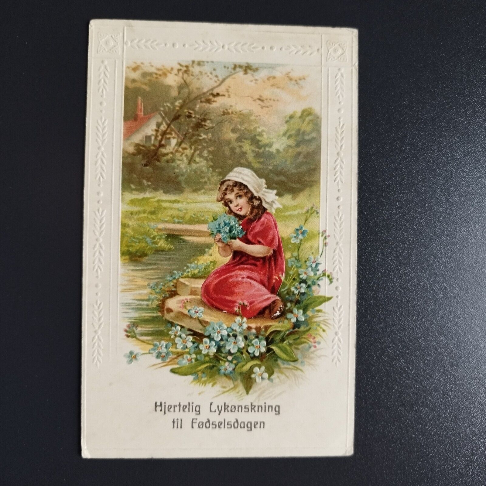 Denmark Charming old postcard Birthday Greetings ca 1920 Embossed