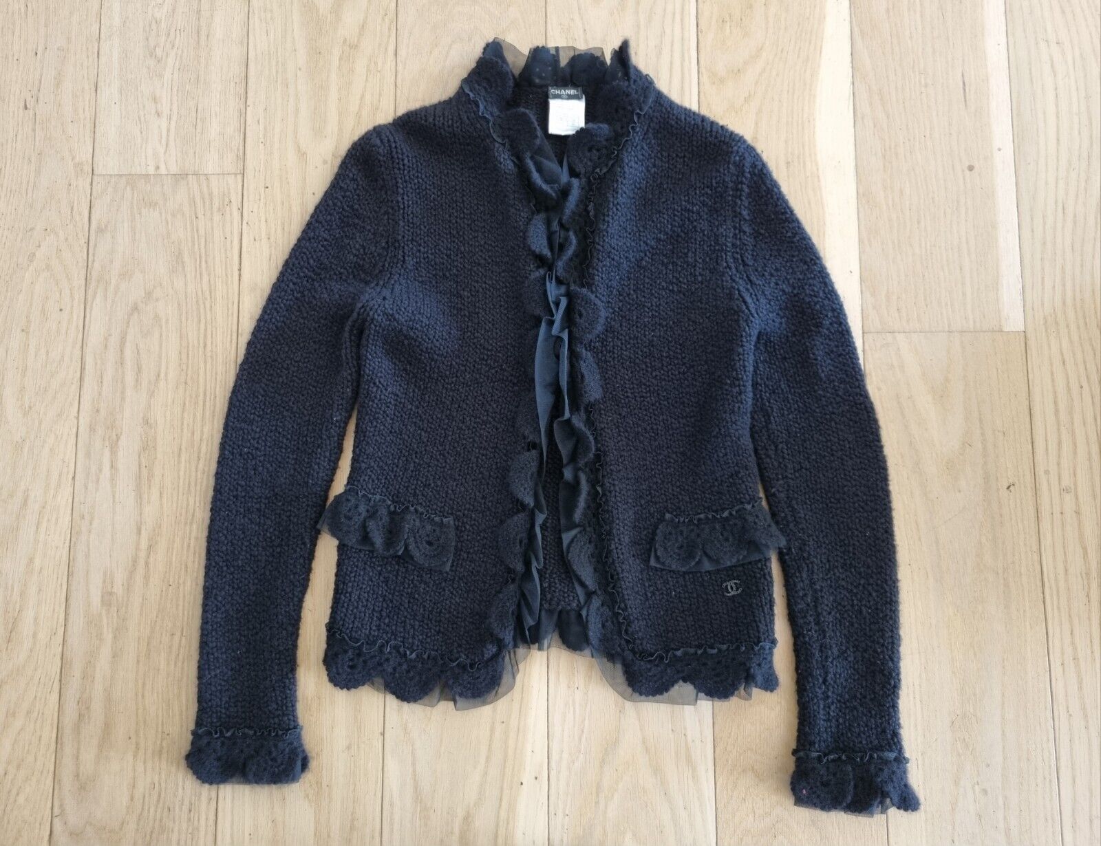 **CHANEL** Black Cashmere Knit Cardigan FR40 DE38