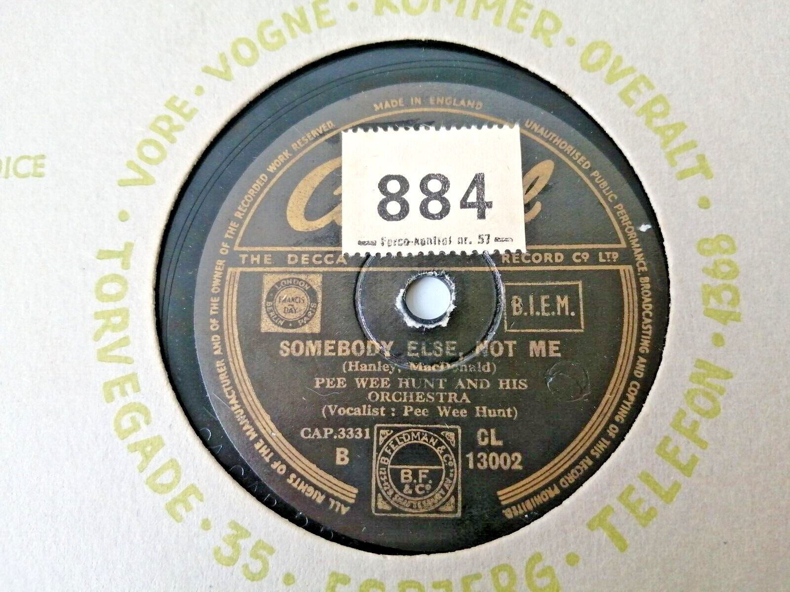 78 RPM  shellac PEE WEE HUNT : Somebody ElseNot Me / Twelfth Street Rag