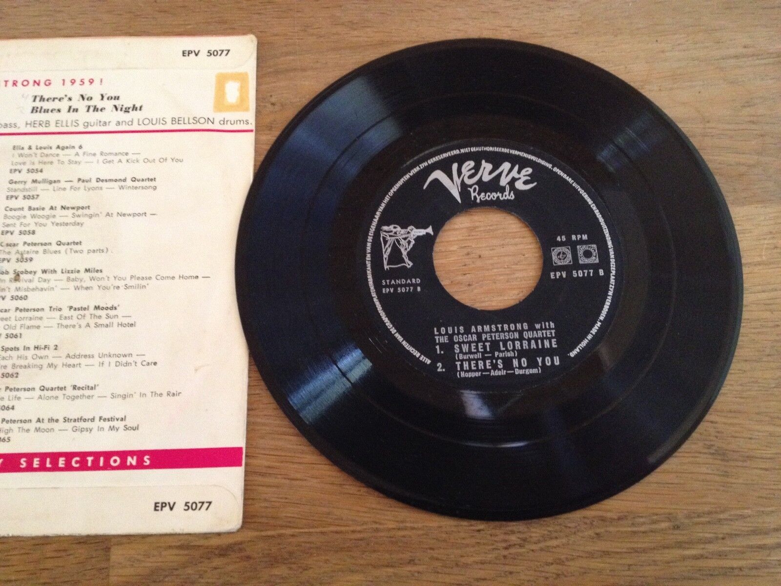 LOUIS ARMSTRONG  OSCAR PETERSON "´59" 4 TRACKS VINYL SINGLE VERVE RECORDS DUTCH