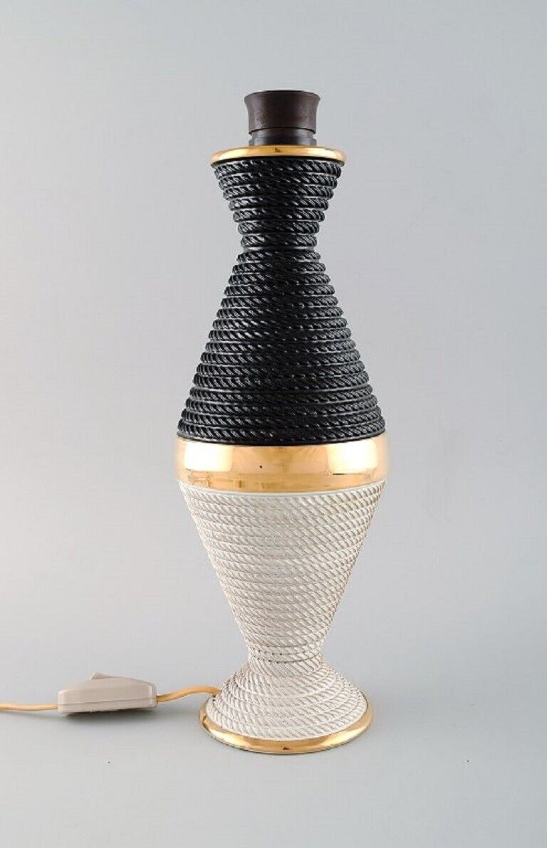 Hand made Italian table lamp in glazed ceramics with rope design