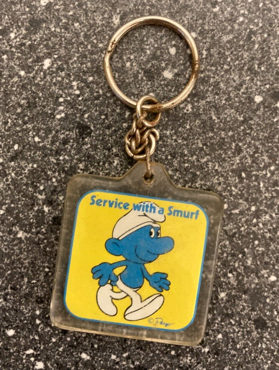 Vintage Smurf Keychain - "Service with a Smurf" - National Car Rental Promo Item