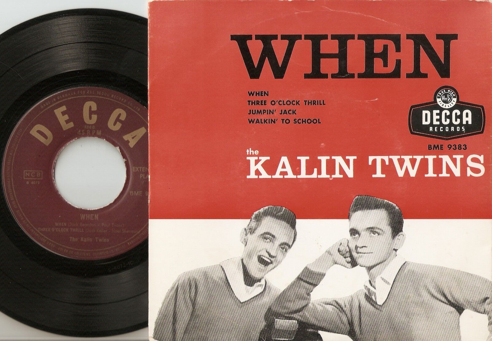 THE KALIN TWINS WHEN  THREE O`CLOCK THRILL EP DANISH 45+PS `58 ROCKABILLY ELVIS