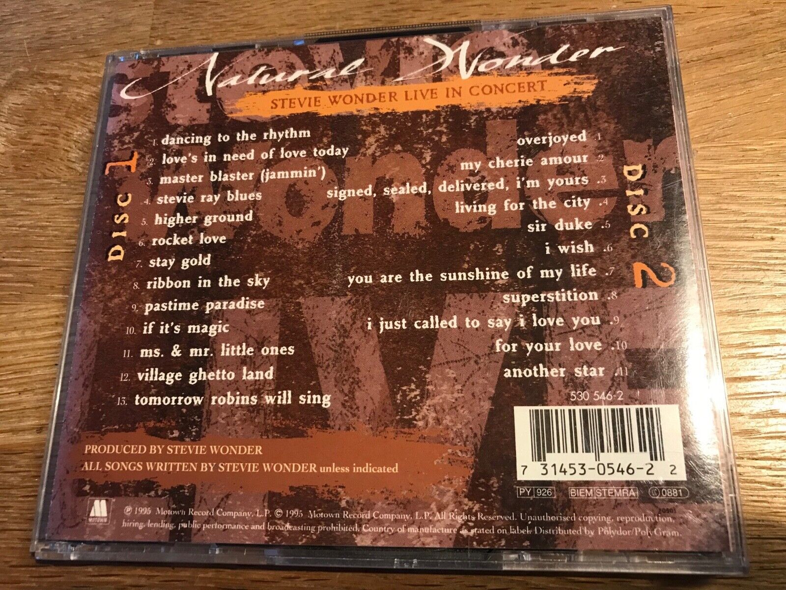 STEVIE WONDER "NATURAL WONDER" STEVIE WONDER IN CONCERT 1995 2 X LIVE CD ALBUM**