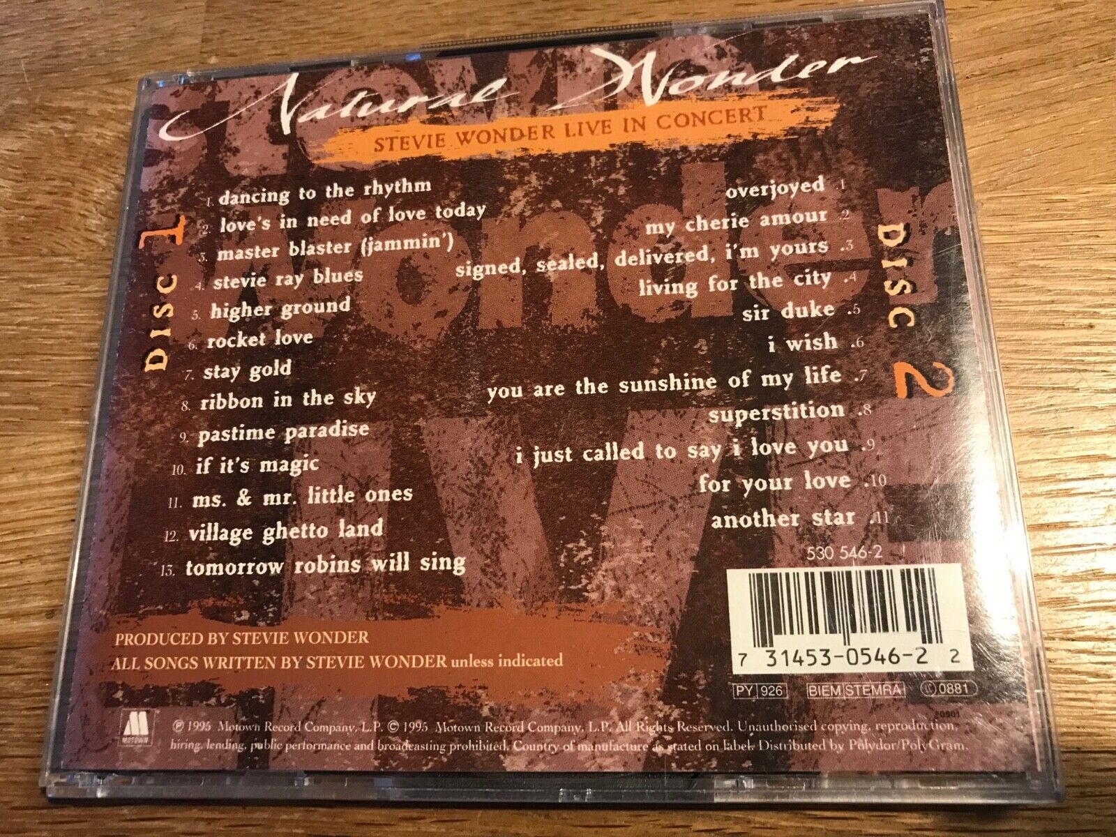 STEVIE WONDER "NATURAL WONDER" STEVIE WONDER IN CONCERT 1995 2 X LIVE CD ALBUM**