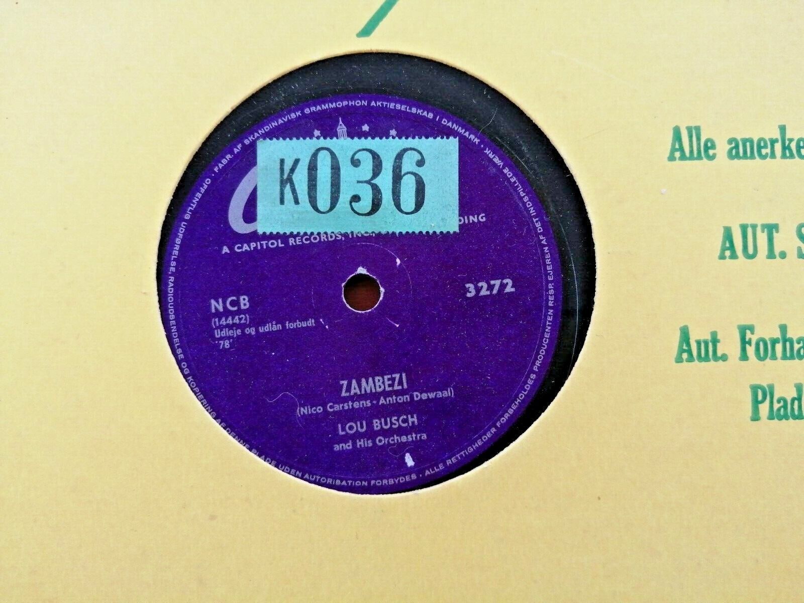 78 RPM  shellac Lou Busch: Zambezi / Rainbow's EndCapitol 3272