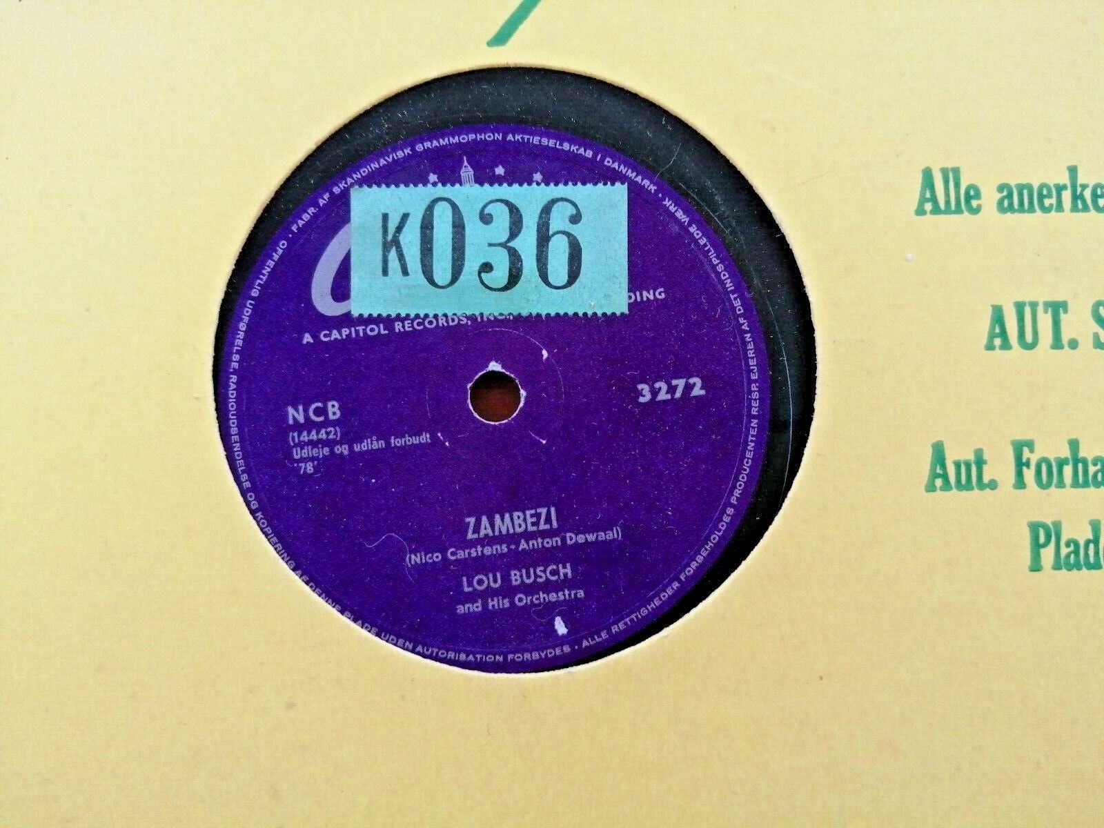 78 RPM  shellac Lou Busch: Zambezi / Rainbow's EndCapitol 3272