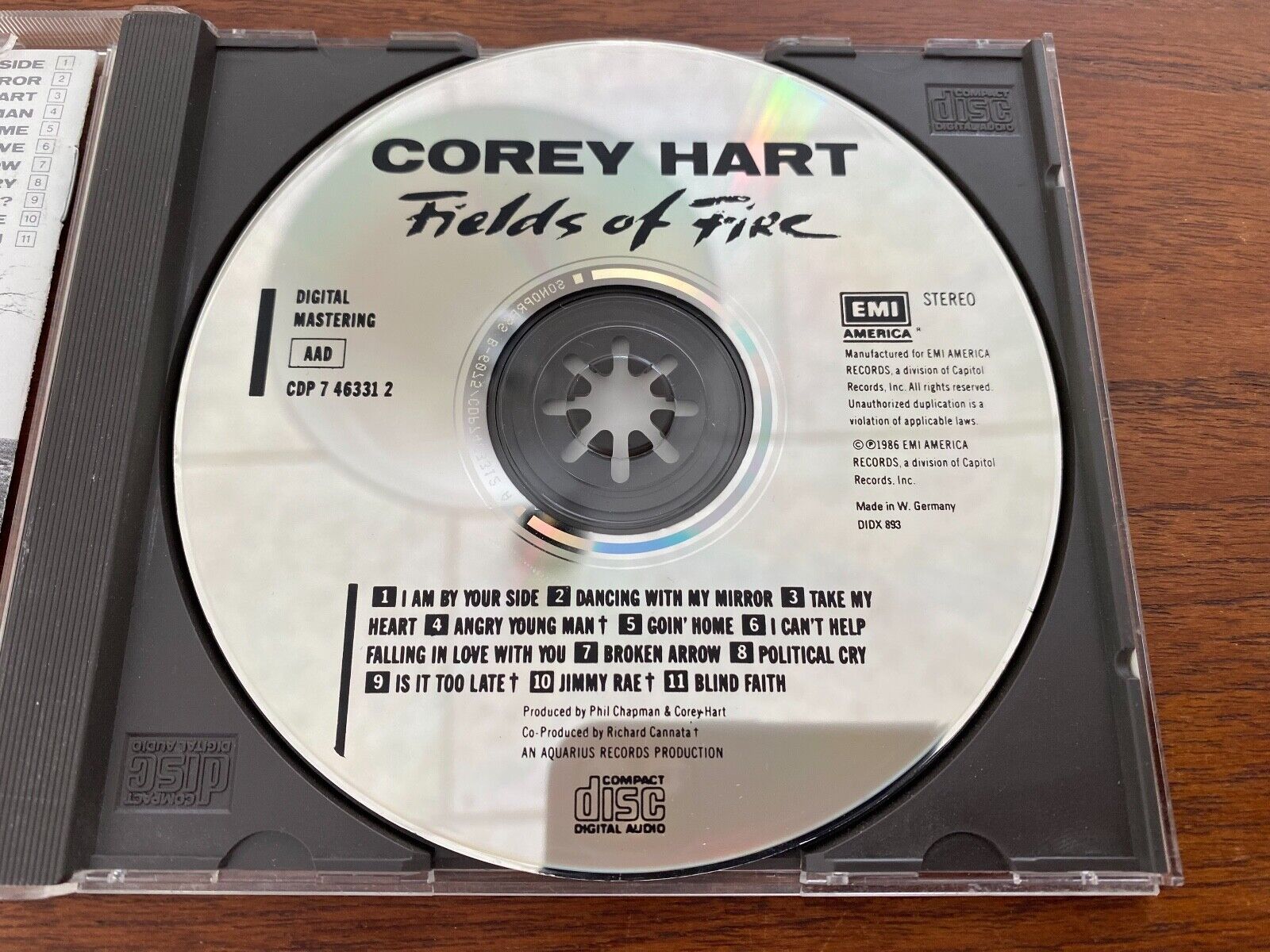 COREY HART "FIELDS OF FIRE" AAD EMI AMERICA RECORDS WEST GERMANY 1986 CD ALBUM**