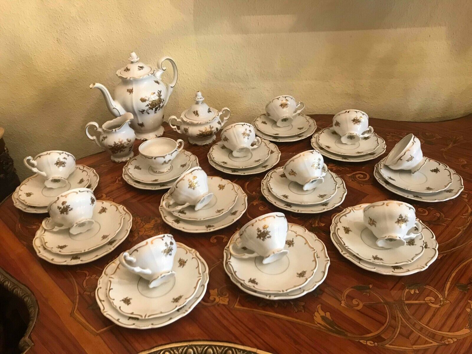 12 Cups Saucers Plates Pot Sugar Milk Weimar Katharina Germany Porcelain listing