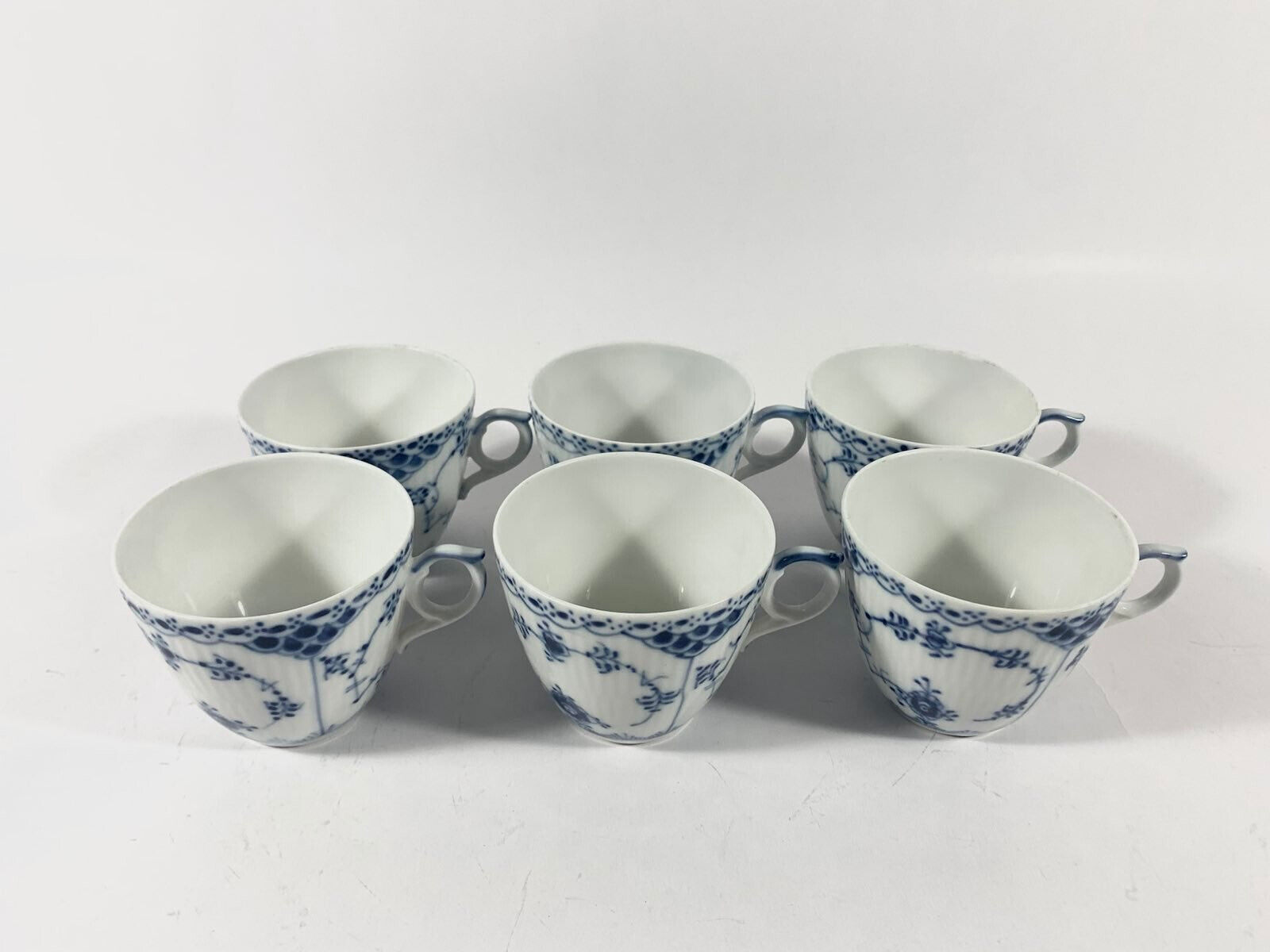 6x Royal Copenhagen Blue Fluted Half Lace  719 Coffee Cups  Saucers Set