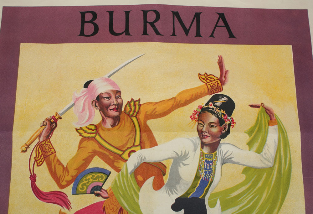ANTIQUE ORIGINAL TRAVEL POSTER BRITISH EXHIBITION BURMA MYANMAR WEMBLEY 1924