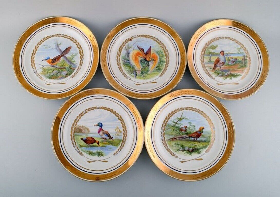 Royal Copenhagen Set of five large dinner / decoration plates with bird motifs