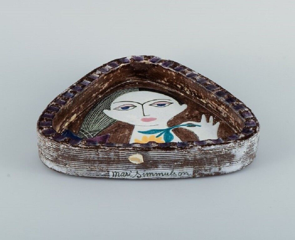 Mari Simmulson for Upsala Ekeby ceramic dish with a woman's face