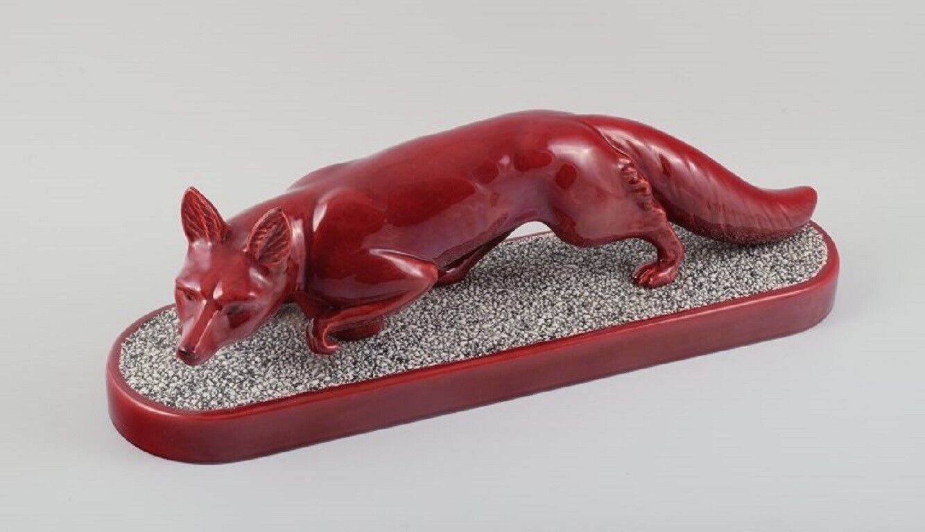 Paul Milet for Sevres France Large Art Deco fox in glazed ceramics