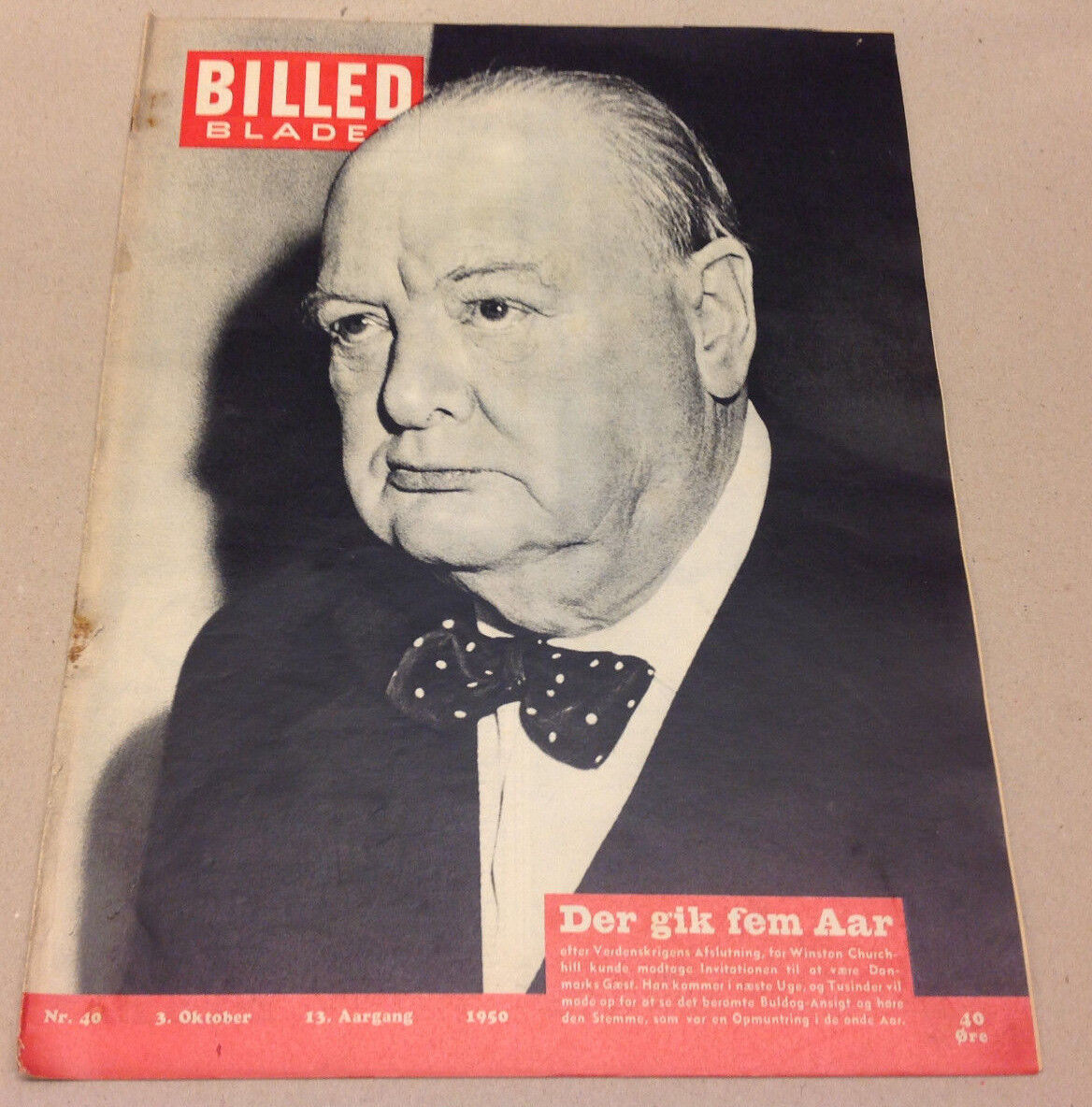 WINSTON CHURCHILL PRIME MINISTER ON COVER VTG DANISH Magazine Billed-Bladet 1950