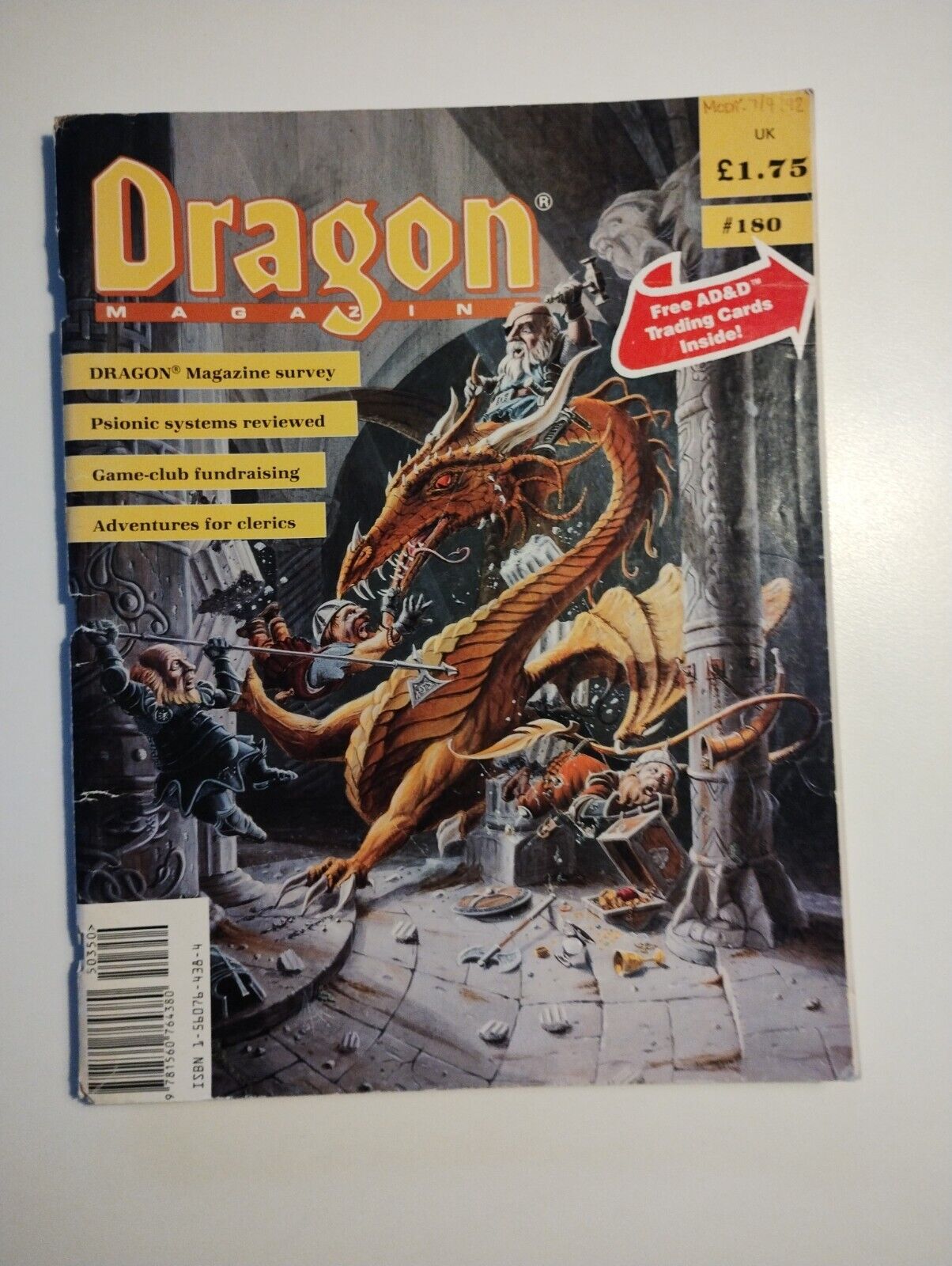 Dragon Magazine 180 - without cards - all other inlays intact - good condition