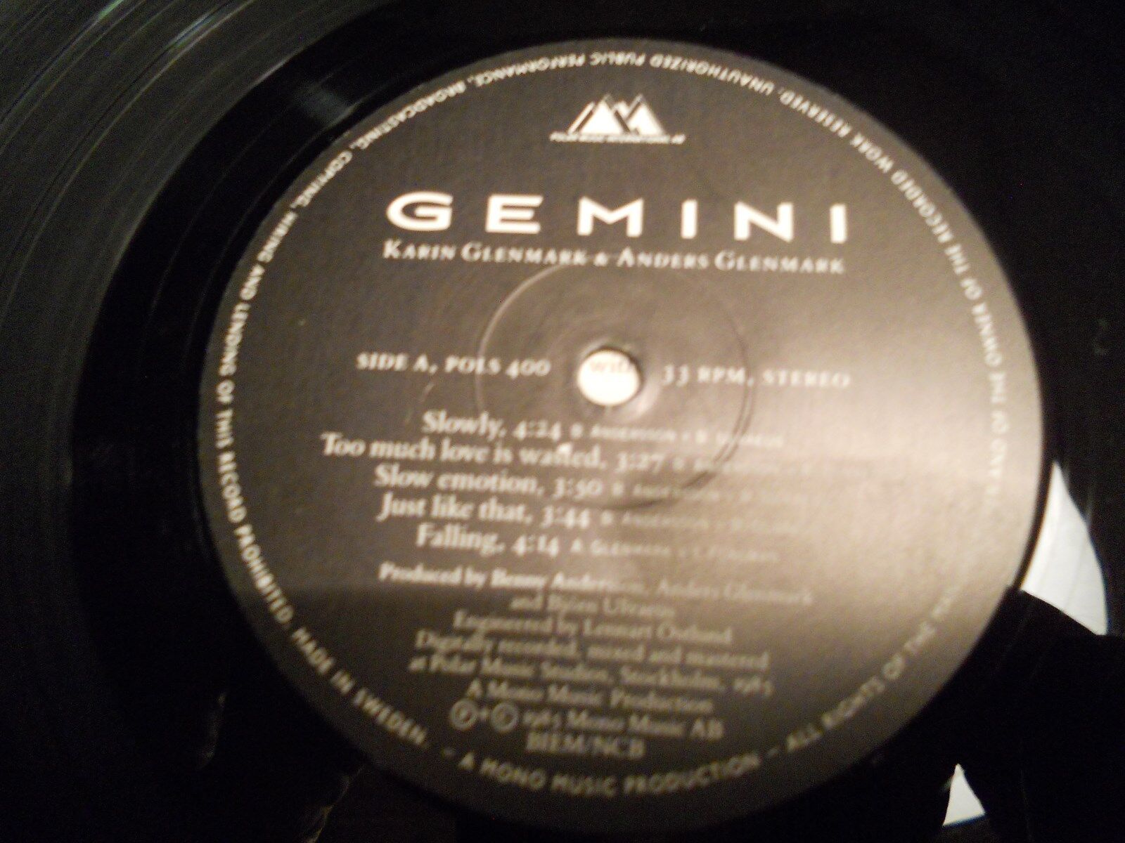 GEMINI 1985 POLAR RECORDS NCB SWEDISH VINYL LP WITH INNERSLEEVE SCARCE ABBA OOP