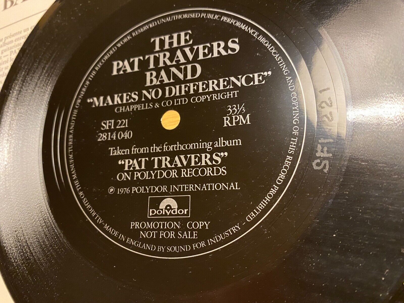 THE PAT TRAVERS BAND "MAKERS NO DIFFERENCE" POLYDOR RECORDS 1976 PROMOTIONAL 7"*