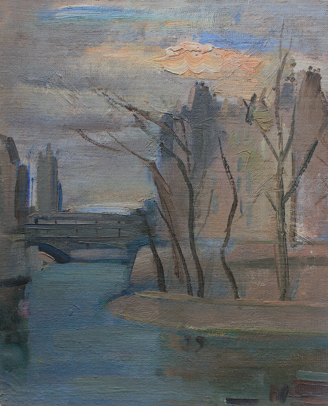 French artist Paris river view towards Pont Saint-Louis Mid 1900