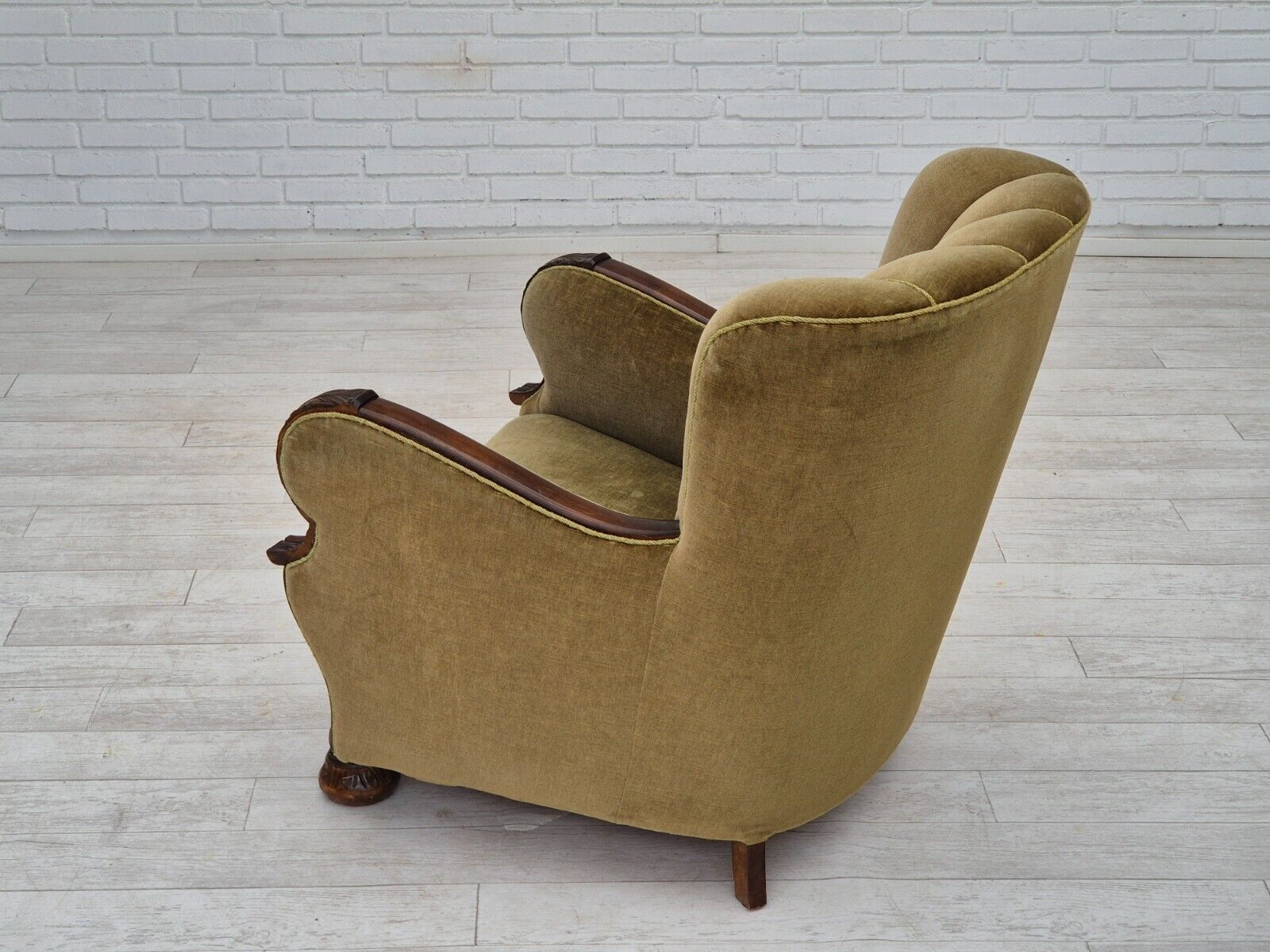 1960s Danish vintage armchair furniture velour dark beech wood