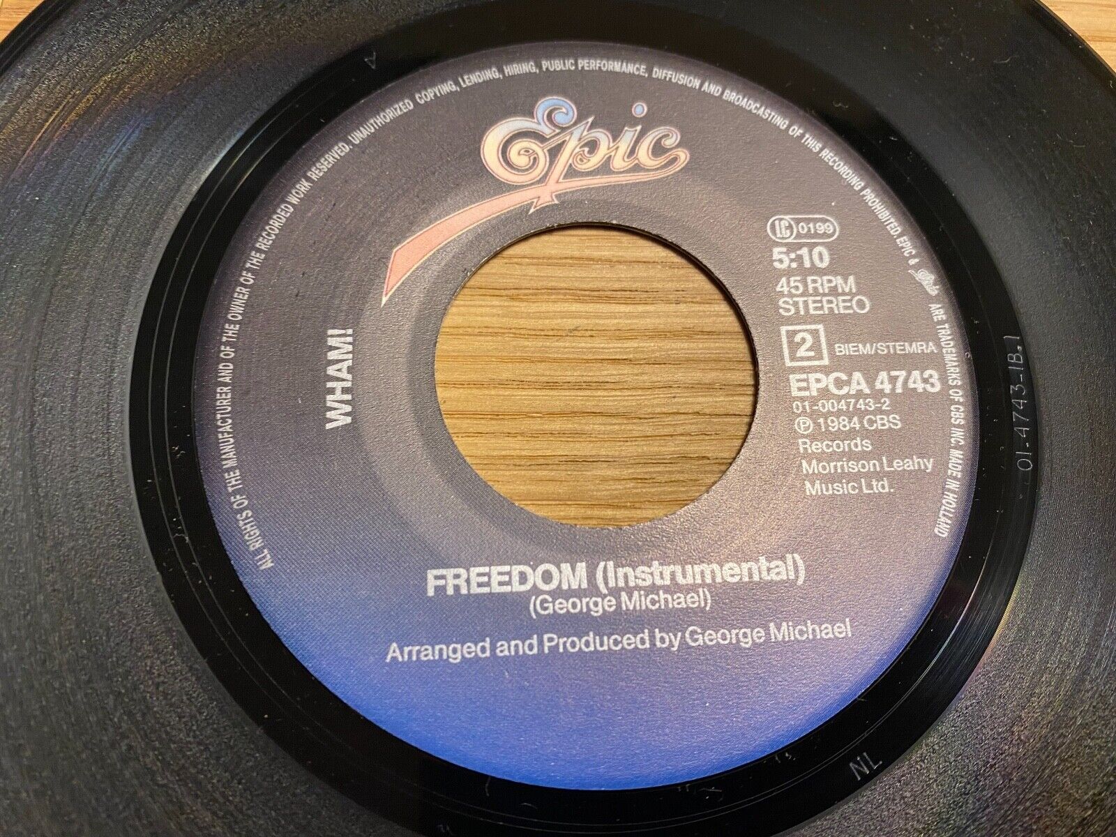 WHAM!/GEORGE MICHAEL FREEDOM" 1984 EPIC RECORDS 7 INCH VINYL SINGLE HOLLAND OOP*