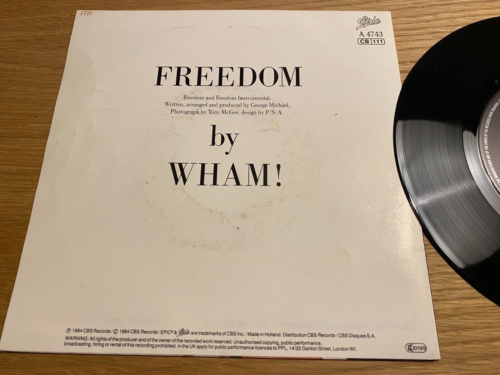 WHAM!/GEORGE MICHAEL FREEDOM" 1984 EPIC RECORDS 7 INCH VINYL SINGLE HOLLAND OOP*