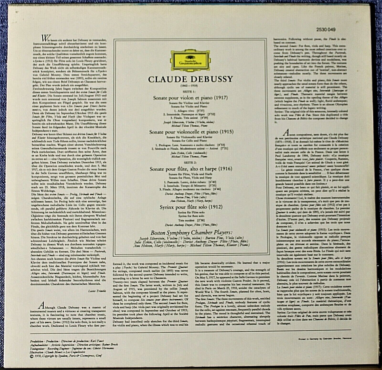 Boston Chamber Players Debussy (Violin sonata; cello sonata; etc) DGG 2530 049